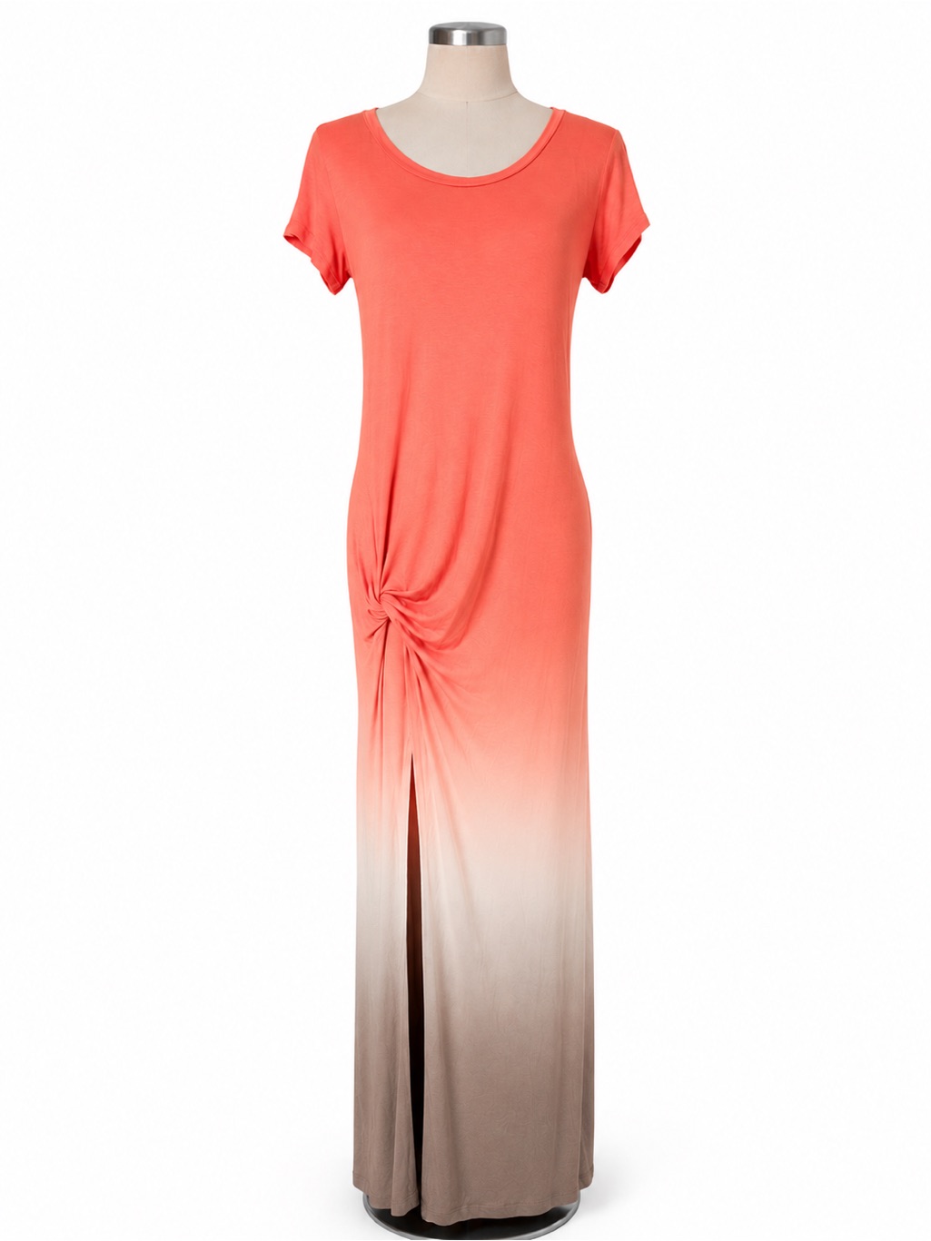Young Fabulous & Broke Coral To Taupe Ombre Knot-Front Maxi Dress Nwt